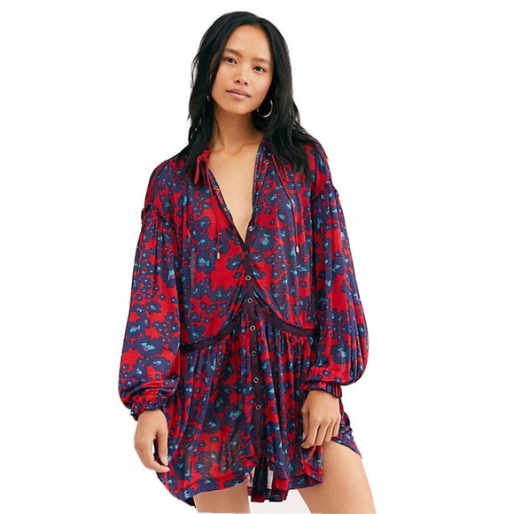 Free People Dresses & Skirts - Free People Sz OVERSIZED M Tunic Dress Top Blouse Boho Chic V Neck Loose Fit